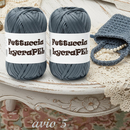 avio blu 5  gomitolo MAS lycraPel fettuccia ecopelle uso cordino per borse uncinetto abbigliamento moda rivestire manici realizzare pochette clutch bags