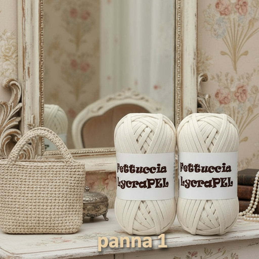 panna 1 gomitolo MAS lycraPel fettuccia ecopelle uso cordino per borse uncinetto abbigliamento moda rivestire manici realizzare pochette clutch bags