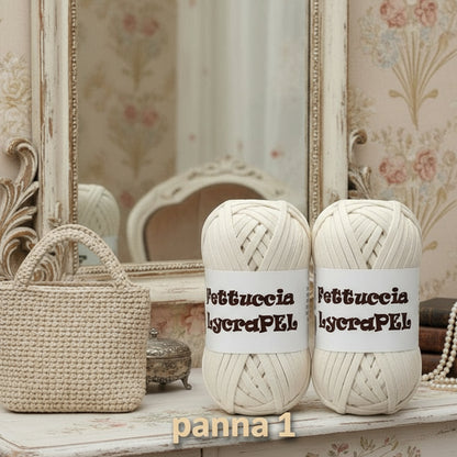 panna 1 gomitolo MAS lycraPel fettuccia ecopelle uso cordino per borse uncinetto abbigliamento moda rivestire manici realizzare pochette clutch bags