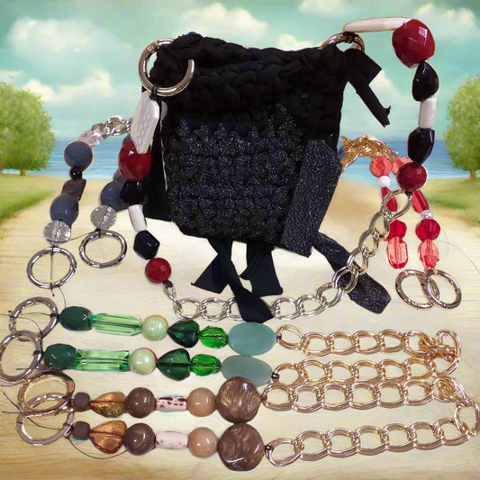 negozio accessori borse artigianali fai da te fettuccia manici gioiello bijoux di perle pietre catena metallica moschettoni rotondi apribili per borsette uncinetto fatte a mano