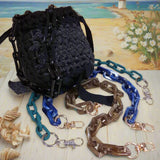 ottanio blu corno manici catena resina con moschettoni per borsa lurex di fettuccia o cordino, tracolla pratica per maniglie