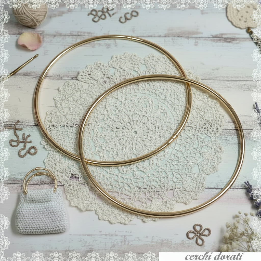 anelloni cerchi dorati manici ottone metallo colore oro per borse di fettuccia uncinetto artigianali fai da te di stoffa tessuto