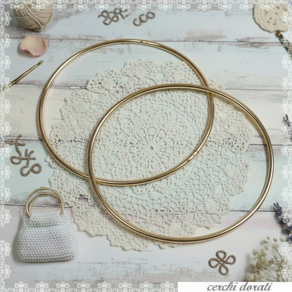 anelloni cerchi dorati manici ottone metallo colore oro per borse di fettuccia uncinetto artigianali fai da te di stoffa tessuto