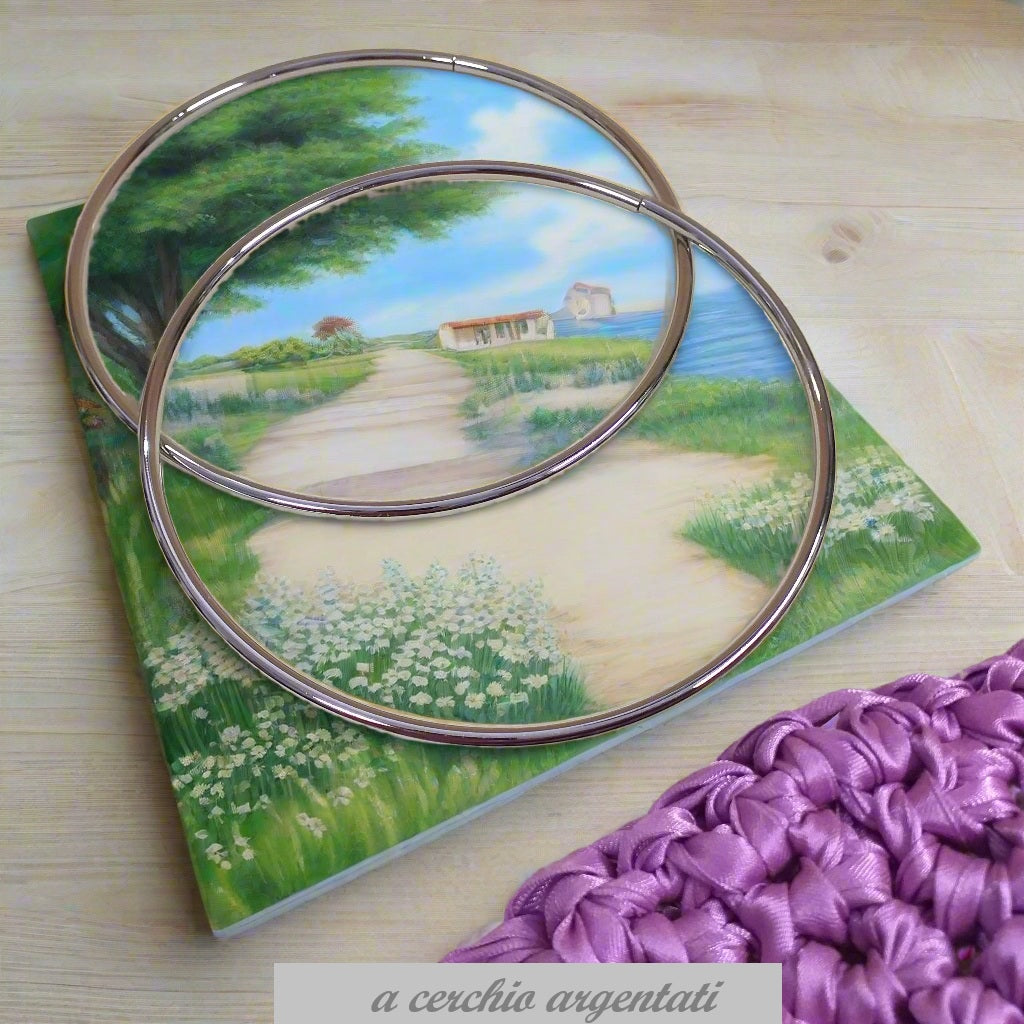 anelloni cerchi argentati manici ferro metallo colore argento per borse di fettuccia uncinetto artigianali fai da te di stoffa tessuto