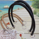 coppia manici ecopelle intrecciata con attacchi finali per borse artigianali uncinetto pochette di stoffa tessuto ricamato clutch bags estive moda mare shopper di paglia rafia cordino