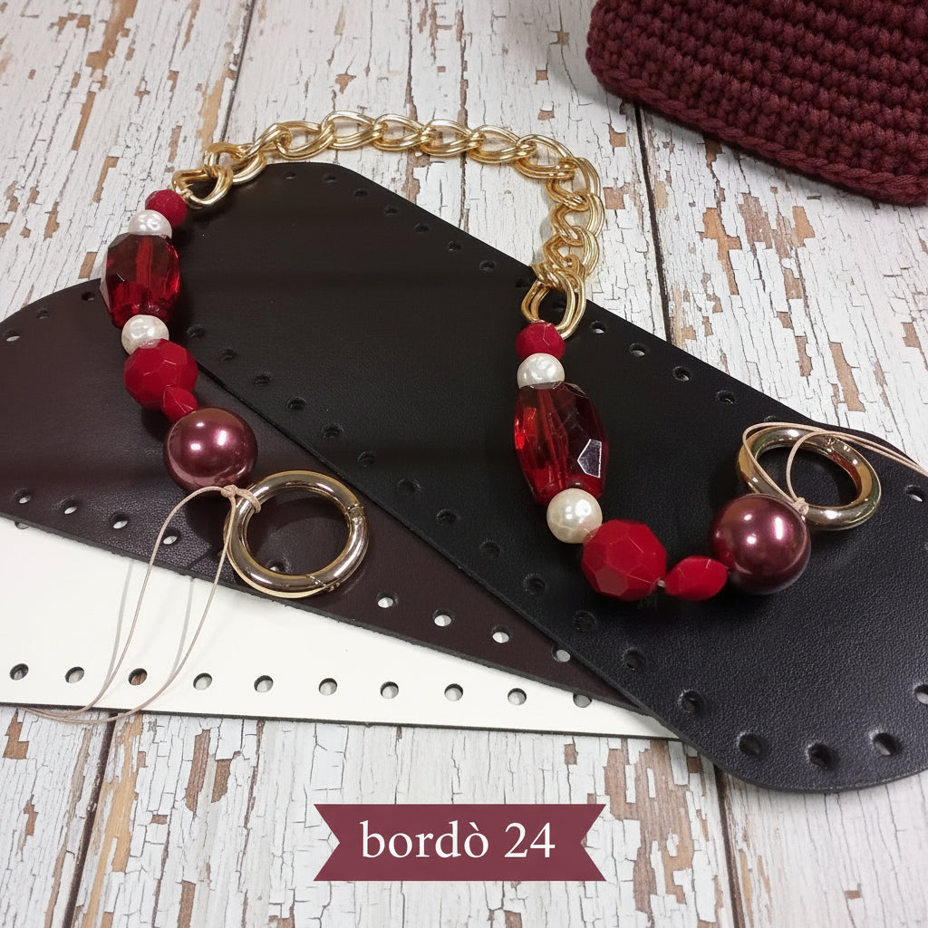 bordò 24 manico catena perle moschettoni anelli modello gioiello per fai da te borse di stoffa tessuto uncinetto fettuccia e filati grossi, fondo ecopelle in composizione