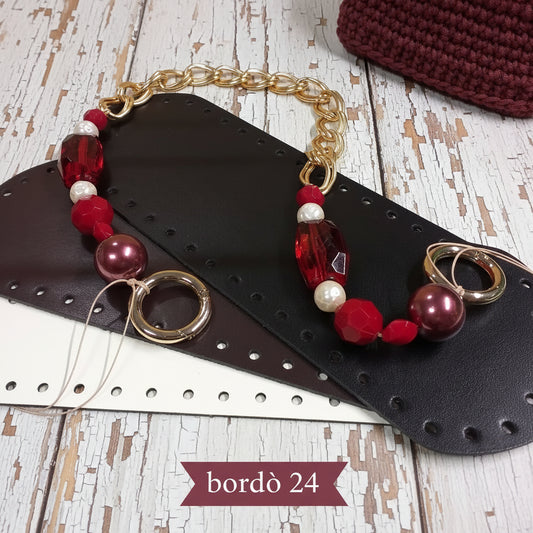 bordò 24 manico catena perle moschettoni anelli modello gioiello per fai da te borse di stoffa tessuto uncinetto fettuccia e filati grossi, fondo ecopelle in composizione