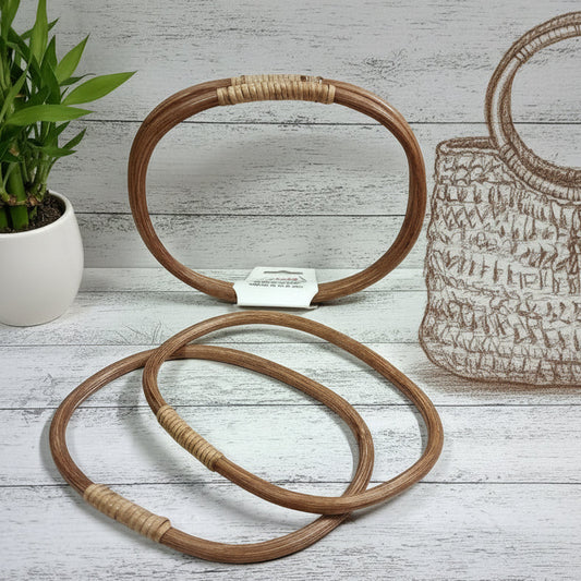 coppia manici marrone rattan bambù ovali grandi per applicazione borse uncinetto corda sacca palestra shopping bag cestino