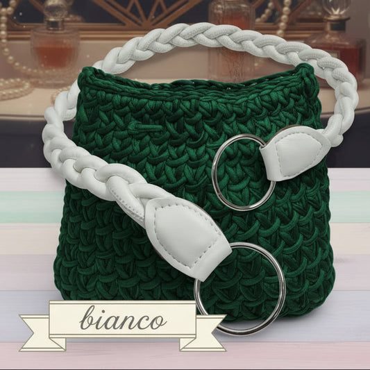 manico treccina intrecciato di ecopelle bianco per borse uncinetto e artigianali finali con anelloni