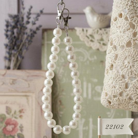 manico di perle bianche con moschettoni finali per fai da te borse artigianali di pezza stoffa tessuto uncinetto cordino fettuccia