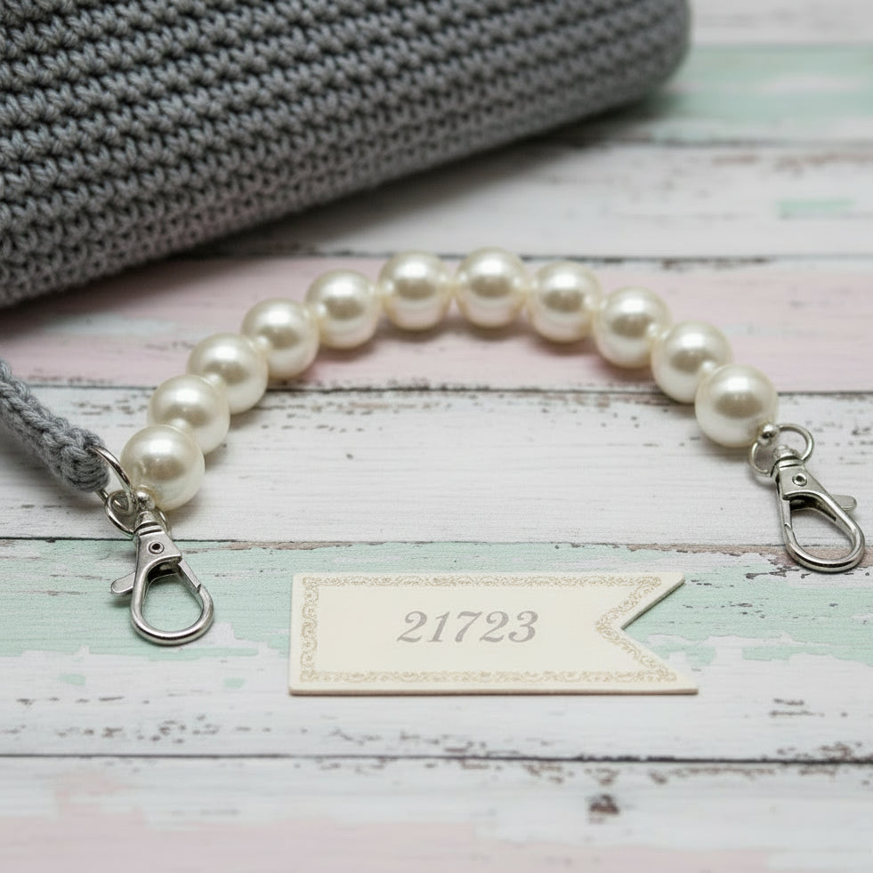 manico di perle grandi bianche con moschettoni finali per fai da te borse artigianali di pezza stoffa tessuto uncinetto cordino fettuccia