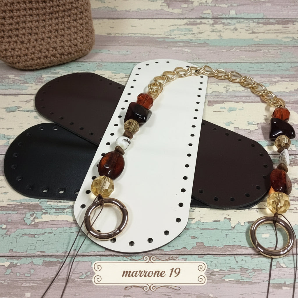 marrone 19 manico catena dorata perle moschettoni anelli modello gioiello per fai da te borse di stoffa tessuto uncinetto fettuccia e filati grossi, fondo ecopelle in composizione