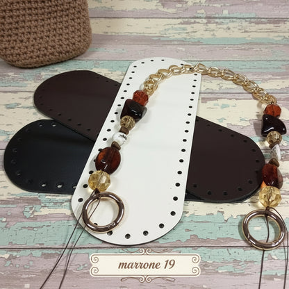 marrone 19 manico catena dorata perle moschettoni anelli modello gioiello per fai da te borse di stoffa tessuto uncinetto fettuccia e filati grossi, fondo ecopelle in composizione