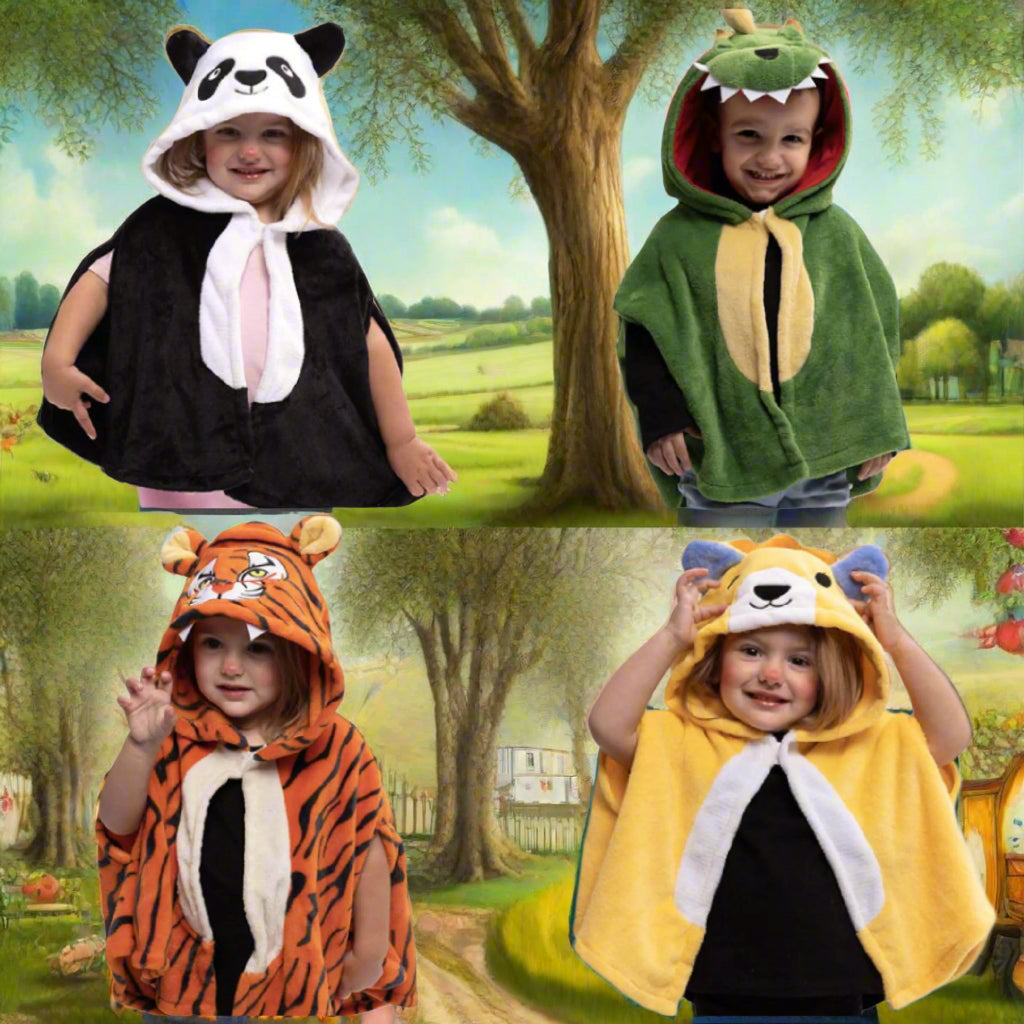 dinosauro panda tigre leoncino animali arca di Noè mantella peluche abito vestito costume di carnevale bebè bimbo bimba 2-3 anni