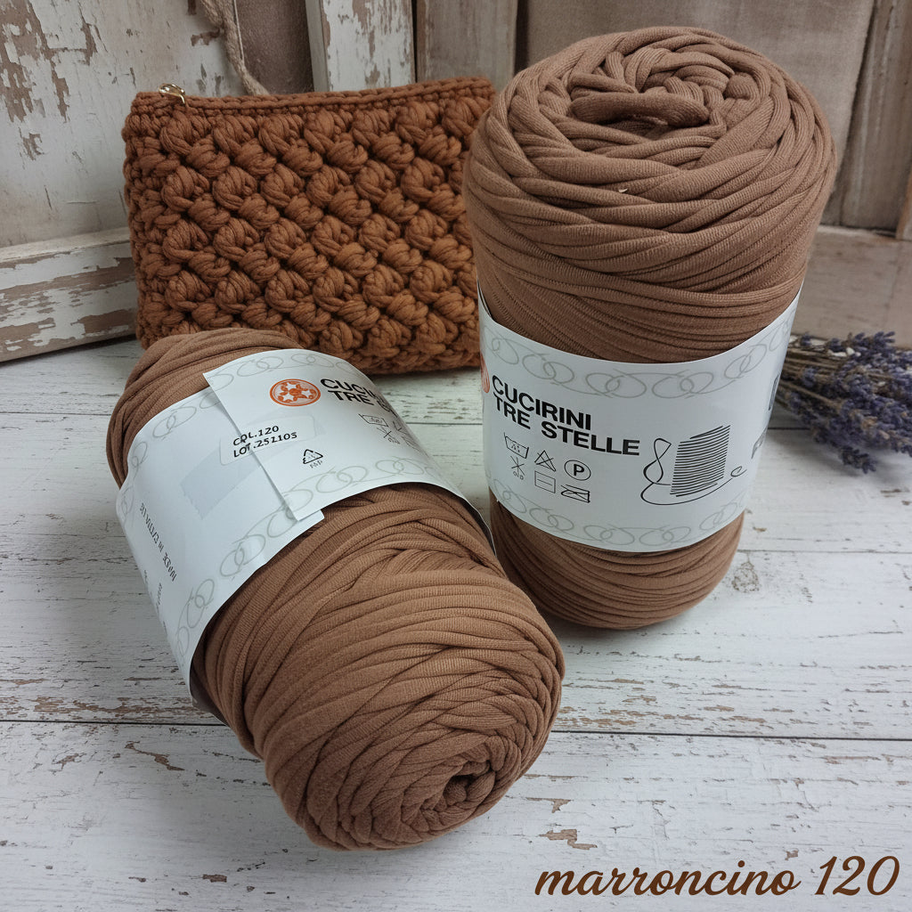marroncino tre stelle colore 120 fettuccia lycra soft wiggly premium per borse uncinetto pochette