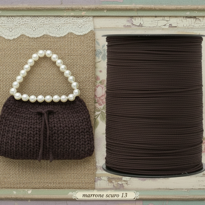 marrone scuro Stafil Thai swan cordino per borse uncinetto portamonete borsellini portacellulare zainetti sacche di corda tripolino cordoncino sintetico, idea pochette crochet bag manico perle