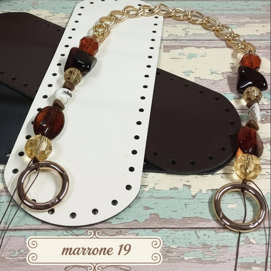 marrone 19 manico catena dorata perle moschettoni anelli modello gioiello per fai da te borse di stoffa tessuto uncinetto fettuccia e filati grossi, fondo ecopelle in composizione