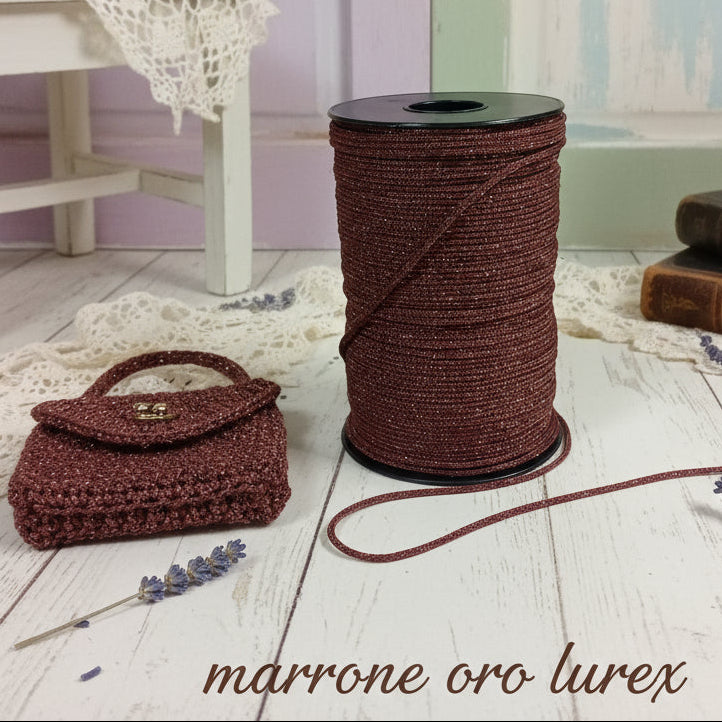 marrone oro tripolino thai cordino lurex brillantinato lamè glitter per bijoux borse uncinetto progetti amigurumi crochet cordoncino Natale bags luccicanti dorate clutch pochette sera cerimonia