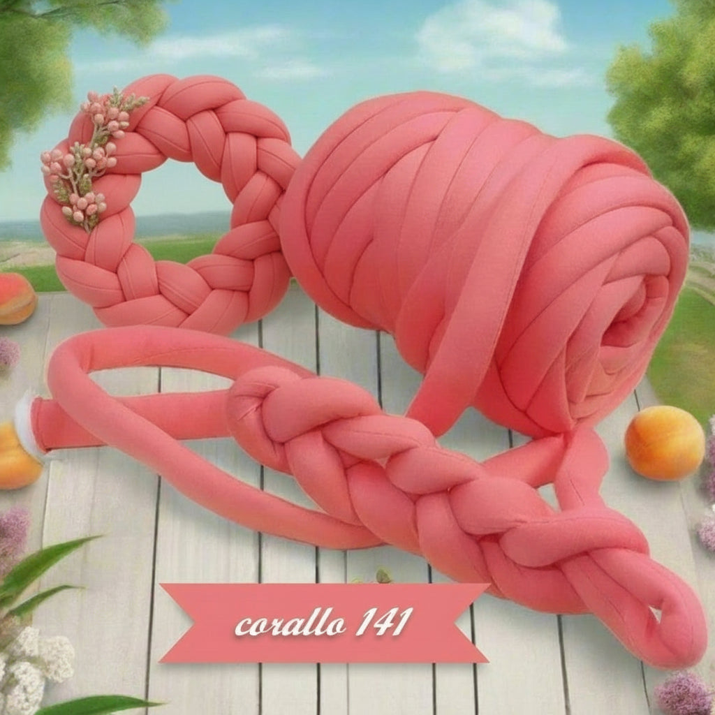 corallo 141 Bombix Cucirini Tre Stelle fettuccia ripiena marshmallow filato borse gigante grosso spesso imbottito chunky bags tubolare intrecciare a mano senza uncinetto pochette shopper