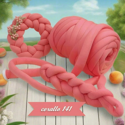 corallo 141 Bombix Cucirini Tre Stelle fettuccia ripiena marshmallow filato borse gigante grosso spesso imbottito chunky bags tubolare intrecciare a mano senza uncinetto pochette shopper