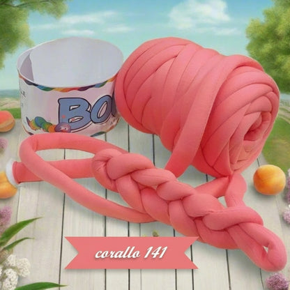 corallo 141 Bombix Cucirini Tre Stelle fettuccia ripiena marshmallow filato borse gigante grosso spesso imbottito chunky bags tubolare intrecciare a mano senza uncinetto pochette shopper