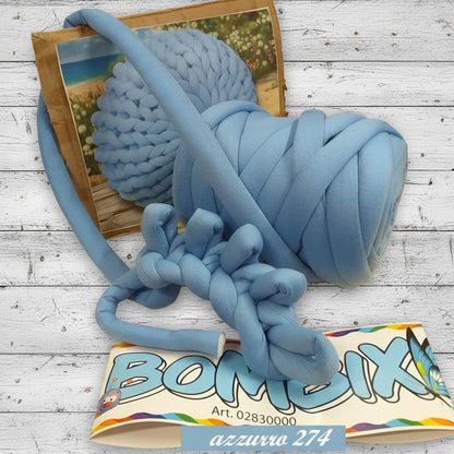 azzurro 274 Bombix Cucirini Tre Stelle fettuccia ripiena marshmallow filato borse gigante grosso spesso imbottito chunky bags tubolare intrecciare a mano senza uncinetto pochette shopper ghirlanda fuoriporta cuscino tappeto coperta