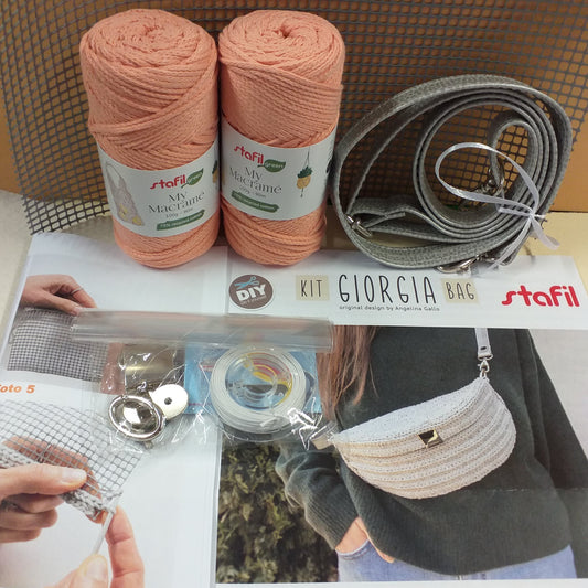 kit giorgia bag stafil diy color set rosa pesca per creare fai da te borse uncinetto forma marsupio tracolla set cordino e accessori macramè cordoncino chiusura rettangolare anelloni di minuteria