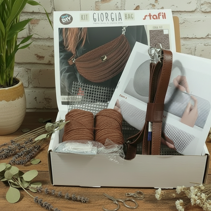 kit giorgia bag stafil diy color set marrone per creare fai da te borse uncinetto forma marsupio tracolla set cordino e accessori macramè cordoncino chiusura rettangolare anelloni di minuteria