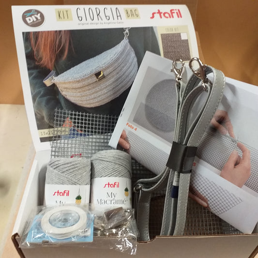kit giorgia bag stafil diy color set grigio pietra per creare fai da te borse uncinetto forma marsupio tracolla set cordino e accessori macramè cordoncino chiusura rettangolare anelloni di minuteria