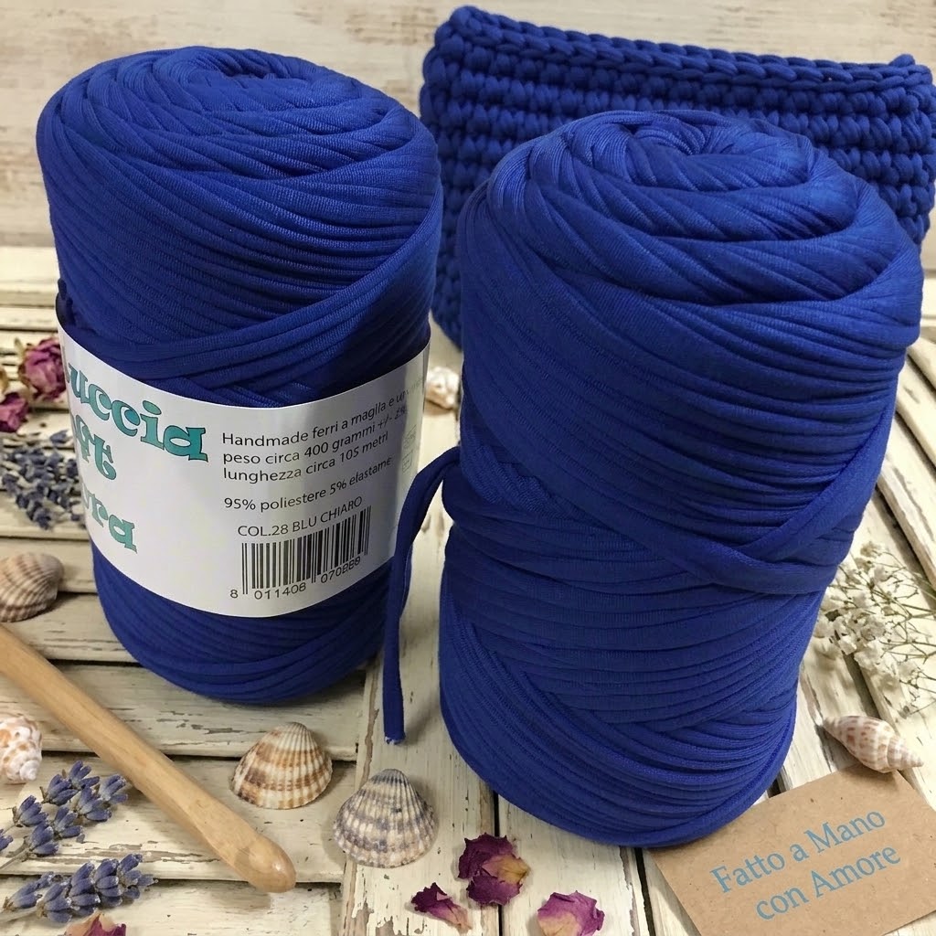 blu chiaro lycra soft fettuccia borse uncinetto merceria mas PL4000 poliestere con elastane morbida uso crochet pochette clutch bags borse abbigliamento moda shopper cestini 