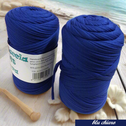 blu chiaro lycra soft fettuccia borse uncinetto merceria mas PL4000 poliestere con elastane morbida uso crochet pochette clutch bags borse abbigliamento moda shopper cestini 