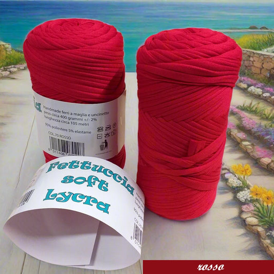 rosso lycra soft fettuccia borse uncinetto merceria mas PL4000 poliestere con elastane morbida uso crochet pochette clutch bags borse abbigliamento moda shopper cestini 