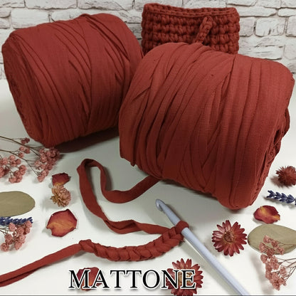 colore mattone 119911 stafil t-shirt garn stretch yarn fettuccia elasticizzata maglina cotone noodles per uncinetto borse crochet bags clutch cestini tappeti cuscini collane braccialetti ceste porta enfant scaldacollo natale