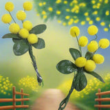 pick mazzolino bouquet piccolo miniatura fiori mimosa finta artificiale di ciniglia gialla pistilli foglie uso segnaposto chiudipacco regalo decorazioni fioristi festa della donna 8 marzo