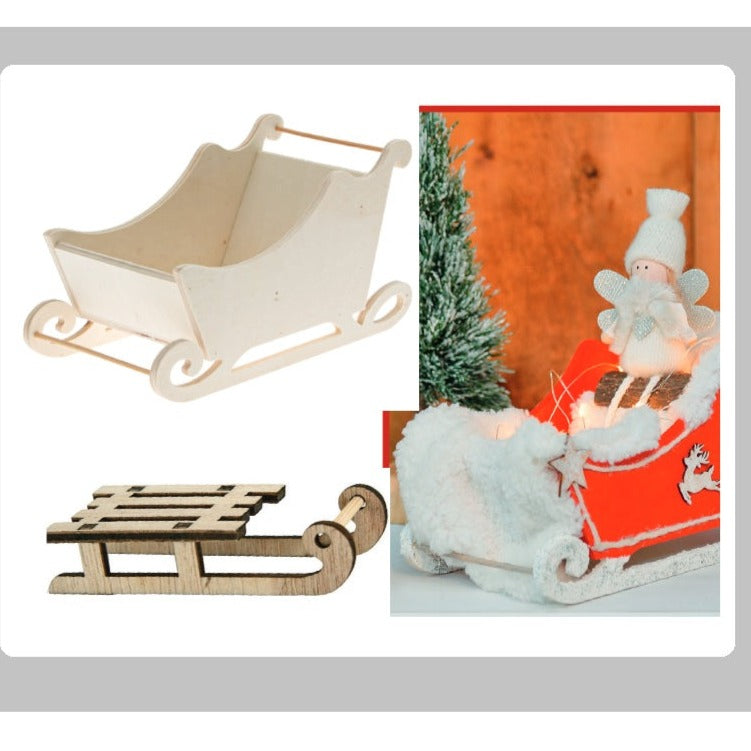 slittino legno naturale, slitta grande decorativa da dipingere decorare colorare per fai da te casa bambole Presepe Natale miniature mini giardino