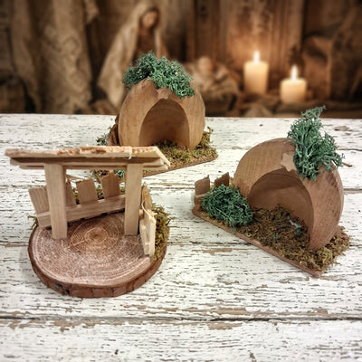 Miniatura capanna 8-10 cm in legno per Presepe - stalla grotta piccola