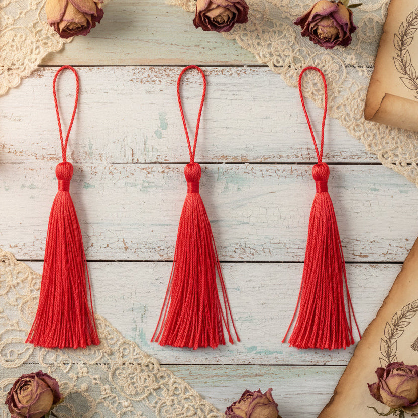 nappine rosse di cordoncino decorative colorate da 13 cm uso segnalibro laurea bomboniere fai da te applicazioni