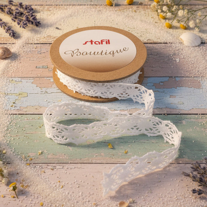 rotolo nastrino pizzo bianco stafil boutique per bomboniere fai da te e cucito creativo