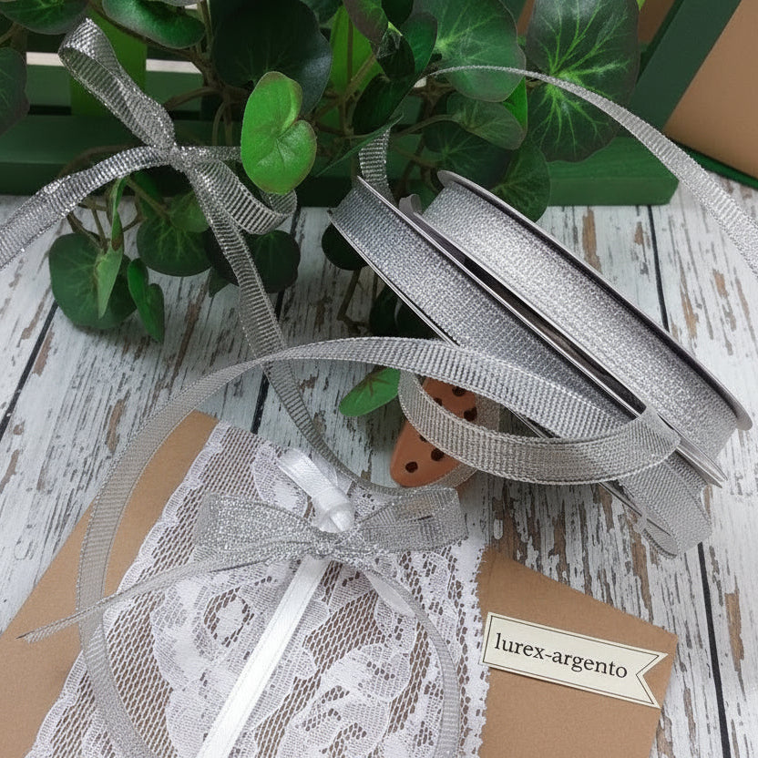 lurex-argento gross grain nastrino assortimento vetrina nastro decorativo per bomboniere anniversario matrimonio nozze e decorazioni albero natale confezioni regalo pacchi packaging