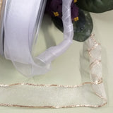 differenze tra bianco e panna-oro di nastro organza con ferretto al bordo animato ondulato arricciato per fiocco coccarda facile uso packaging confezionamento bomboniere fai da te acconciature sposa bouquet