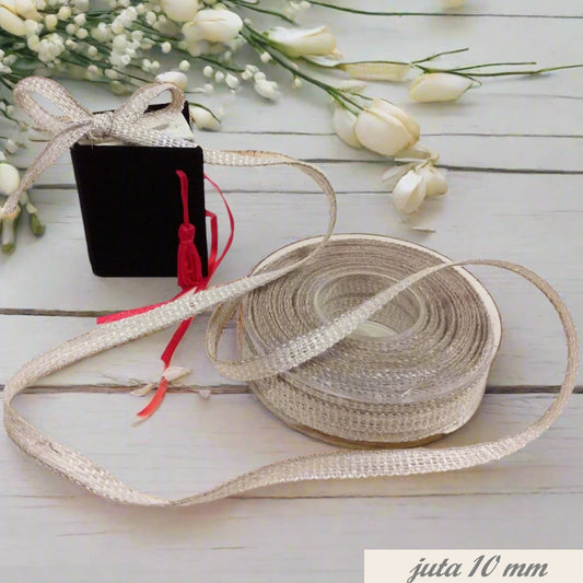 nastro juta naturale grezzo beige rustico shabby chic nastrino basso 10 mm uso fiocchi confezionare bomboniere fai da te chiudipacco regalo packaging segnaposto vetrinistica hobbistica