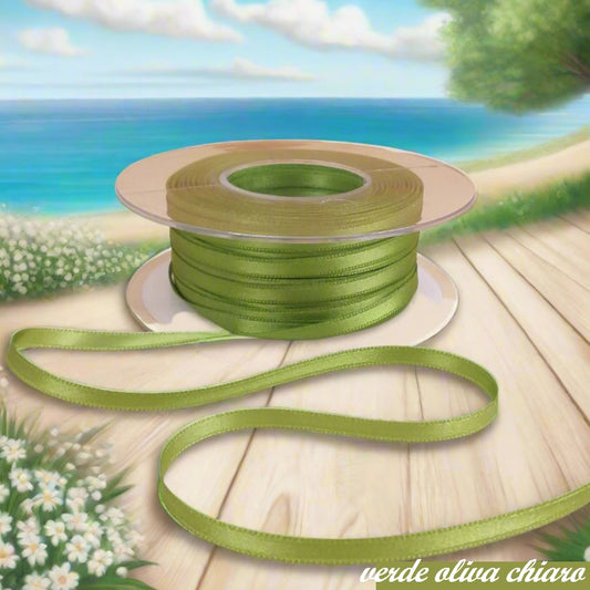 verde oliva chiaro vendita al metro di nastro doppio raso made in Italy colori speciali uso confezionare bomboniere fai da te pacchi regalo hobbistica come passamaneria packaging vetrinistica