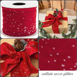 vetrina natalizia fai da te confezioni regalo packaging addobbi decorazioni albero Natale casa negozio ufficio con nastro tessuto rosso velluto con brillantini glitter