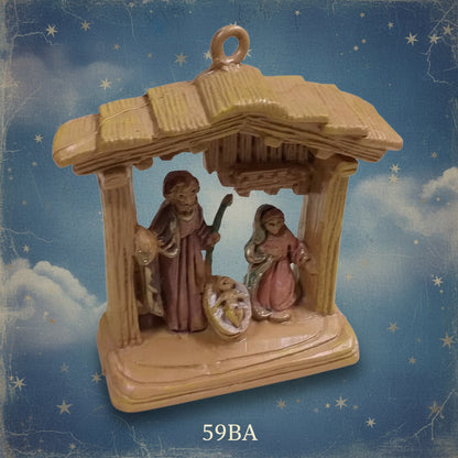 Natività Sacra Santa Famiglia Gesù Bambino Giuseppe Maria in capanna da appendere miniatura piccola per decorazioni natalizie Presepe fai da te
