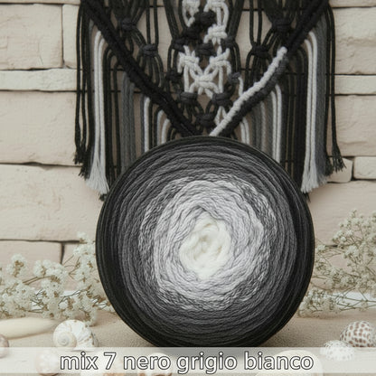 nero bianco grigio cordoncino mix cotone green reciclato 70% My Macramè Stafil maxi gomitolo 250 g circa 220 metri spessore 2 mm corda sfumato cordino per uncinetto 5-6 