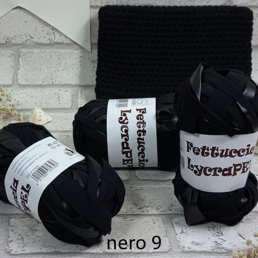 9 nero gomitolo MAS lycraPel fettuccia ecopelle uso cordino per borse uncinetto abbigliamento moda rivestire manici realizzare pochette clutch bags