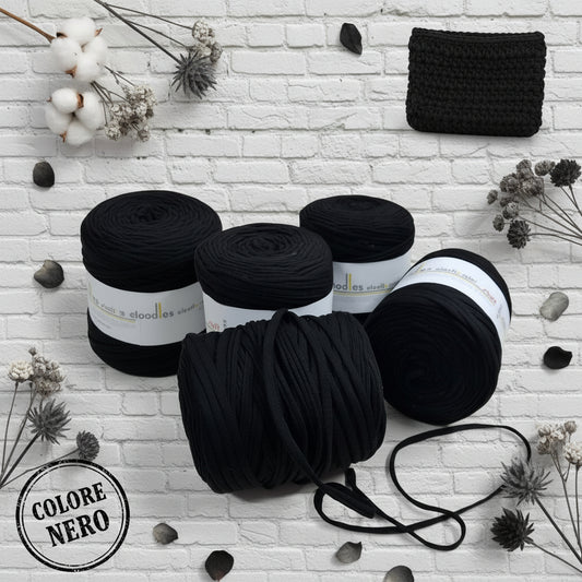 colore nero cotone elasticizzato fettuccia noodles stafil elastix per uncinetto di borse pochette e cestini