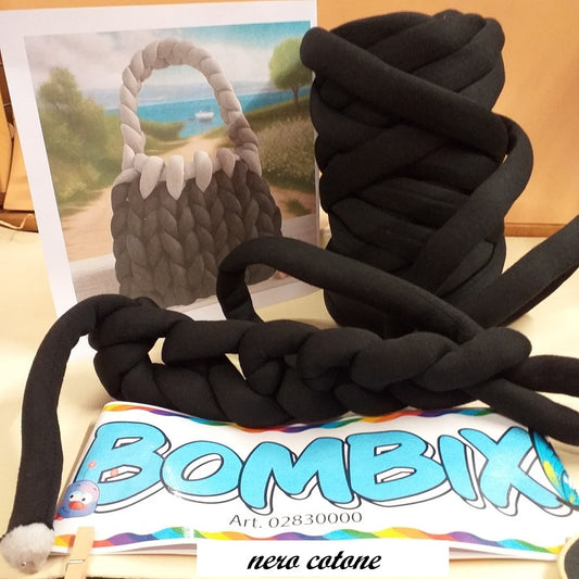 Cucirini Tre Stelle Bombix cotone nero fettuccia ripiena marshmallow filato borse gigante grosso spesso imbottito chunky bags tubolare intrecciare a mano senza uncinetto pochette