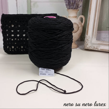 nero su nero tripolino thai cordino lurex brillantinato lamè glitter per bijoux borse uncinetto progetti amigurumi crochet cordoncino Natale bags luccicanti dorate clutch pochette sera cerimonia