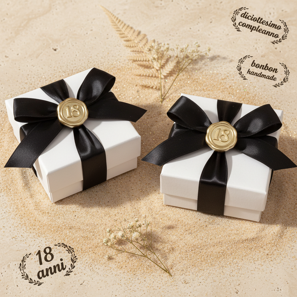 idea fai da te chiudi pacco applicazione adesiva numero 18 su simil-sigillo ceralacca ad uso confezioni bomboniere diciottesimo compleanno per festeggiare anni maggiorenne da incollare scatoline portaconfetti bianche nastro nero